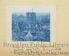 [Brooklyn Bridge under construction]