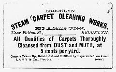 Tradecard. Brooklyn Steam Carpet Cleaning Works. 353 Adams St. Brooklyn, NY. Verso.