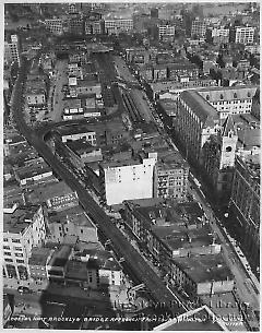 Looking N. at Brooklyn Bridge approach from Court & Montague