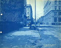 View looking west showing sidewalk S. side of Joralemon St. east of Court St.