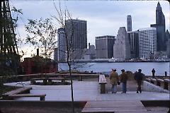 [New park deck and Skyline view of Manhattan from pier at Fulton Ferry Landing]