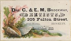 Tradecard. Doctors G. and E.M. Brockway. 305 Fulton Street. Brooklyn.