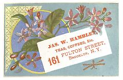 Tradecard. James W. Hamblet. 161 Fulton Street. Brooklyn, NY. Recto.