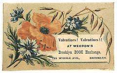 Tradecard. Weedon's Book Exchange. 122 Myrtle Ave. Brooklyn, NY. Recto.