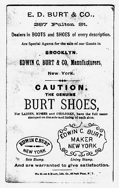Tradecard. Edwin C. Burt & Co., Fine Shoes. 287 Fulton St. Brooklyn, NY. Verso.