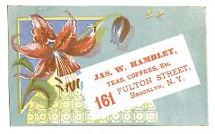 Tradecard. James W. Hamblet. 161 Fulton Street. Brooklyn, NY. Recto.