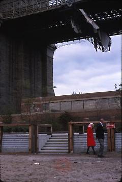 [Park deck under Brooklyn Bridge at Fulton Ferry Landing]