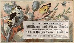 Tradecard. A.J. Foren. 40 and 42 Boerum Place. Brooklyn.