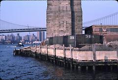 [Fulton Ferry Landing pier, Manhattan bridge and East River]