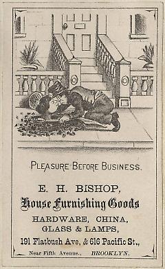 Tradecard. E.H. Bishop. 191 Flatbush Avenue and 616 Pacific Street. Brooklyn.