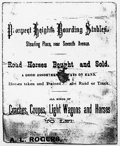 Tradecard. Prospect Heights Boarding Stables. Stearling Place. Brooklyn, NY. Verso.