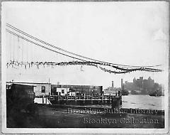 [Brooklyn Bridge under construction]