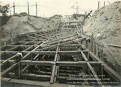 Close view of excavation and snerting [sic] on curve from Sea Beach line to 4th Ave. subway looking northwest