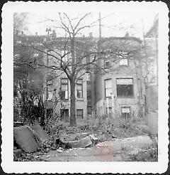 [Rear of houses facing on south side of Remsen Street taken from Grace Court.]