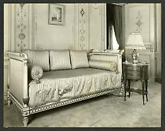 Weil-Worgelt apartment; sofa and end table in French eighteenth-century revival style.