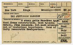 Preliminary survey of the Jefferson mansion prepared for the Historic American Buildings Survey.