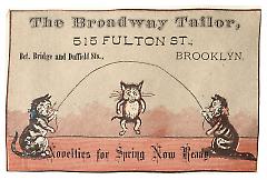 Tradecard. The Broadway Tailor. 515 Fulton Street. Brooklyn, NY. Recto.