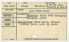 Preliminary survey of the Lott farmhouse prepared for the Historic American Buildings Survey.