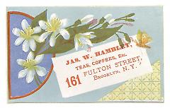 Tradecard. James W. Hamblet. 161 Fulton Street. Brooklyn, NY. Recto.