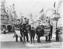 [Children on elephants in Luna Park]