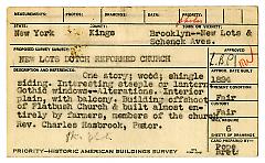 Preliminary survey of the New Lots Dutch Reformed Church prepared for the Historic American Buildings Survey.