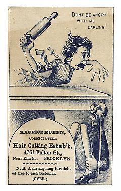 Tradecard. Maurice Ruben. Haircutting Establishment. 476 1/2 Fulton Street. Brooklyn, NY. Recto.