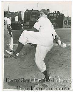 [Erv Palica warming up at Ebbets Field]