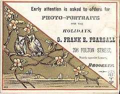 Tradecard. G. Frank E. Pearsall. 298 Fulton Street. Brooklyn.