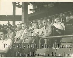 [Group of older fans at Ebbets Field]