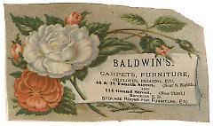 Tradecard. Baldwin's. 114 Grand Street. Brooklyn, NY. Recto.