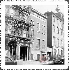 [Clark Street. Part of #93-95 (an apartment house at right.) #91 (center); "The Orriw" (apartments) at #89 Clark Street at left.]