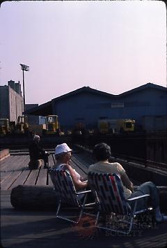 [View of people on the pier at Fulton Ferry Landing]