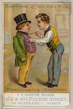 Tradecard. John Paret & Co. 402 & 404 Fulton Street. Brooklyn, NY. Recto.