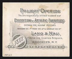 Trade Card, 1882. Lang and Nau. 292 and 294 Fulton Street. Brooklyn. Verso.