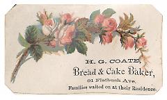 Tradecard. H. G. Coate, Baker. 91 Flatbush Avenue. Brooklyn, NY. Recto.