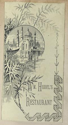 Tradecard. William Hubel's Restaurant. 301 to 309 Washington Street. Brooklyn.