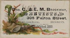 Tradecard. Doctors G. and E.M. Brockway. 305 Fulton Street. Brooklyn.