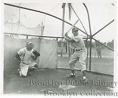 [Gil Hodges in batting stance awaiting pitch]