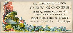 Tradecard. S. Downing Dry Goods. 533 Fulton St. Brooklyn, NY. Recto.