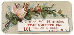 Tradecard. James W. Hamblet. 161 Fulton Street. Brooklyn, NY. Recto.