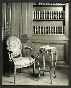 Weil-Worgelt apartment; chair and end table in French eighteenth-century revival style.