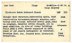 Preliminary survey of the Flatlands Dutch Reformed Church prepared for the Historic American Buildings Survey.