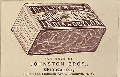 Trade card. Johnston Brothers, Grocers. Fulton and Flatbush Avenues. Brooklyn.