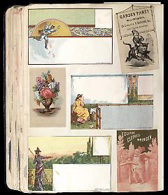 Full view of scrapbook page. Includes 1 tradecard of Brooklyn business: A. S. Barnes, Esq.