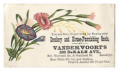 Tradecard. Vandervoorts. 599 DeKalb Avenue. Brooklyn, NY. Recto.