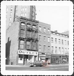 [Spina's [sic] Shoe Repair at #284 Fulton Street (center); sign in window says moved on October 31 to 281 Jay Street; store now vacant.]