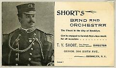 Tradecard. Short's Band and Orchestra. 395 Sixth Ave. Brooklyn, NY. Recto.