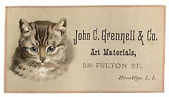 Tradecard. John C. Grennell & Co. Art Materials. 536 Fulton Street. Brooklyn, NY. Recto.
