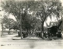 [Early stage of subway construction on Eastern Parkway with steam shovel]