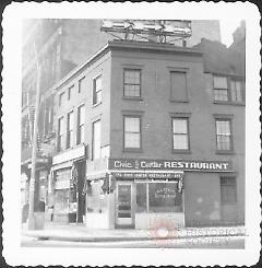 [Southwest corner of Fulton Street (left) and Clark Street, Brooklyn Heights.]